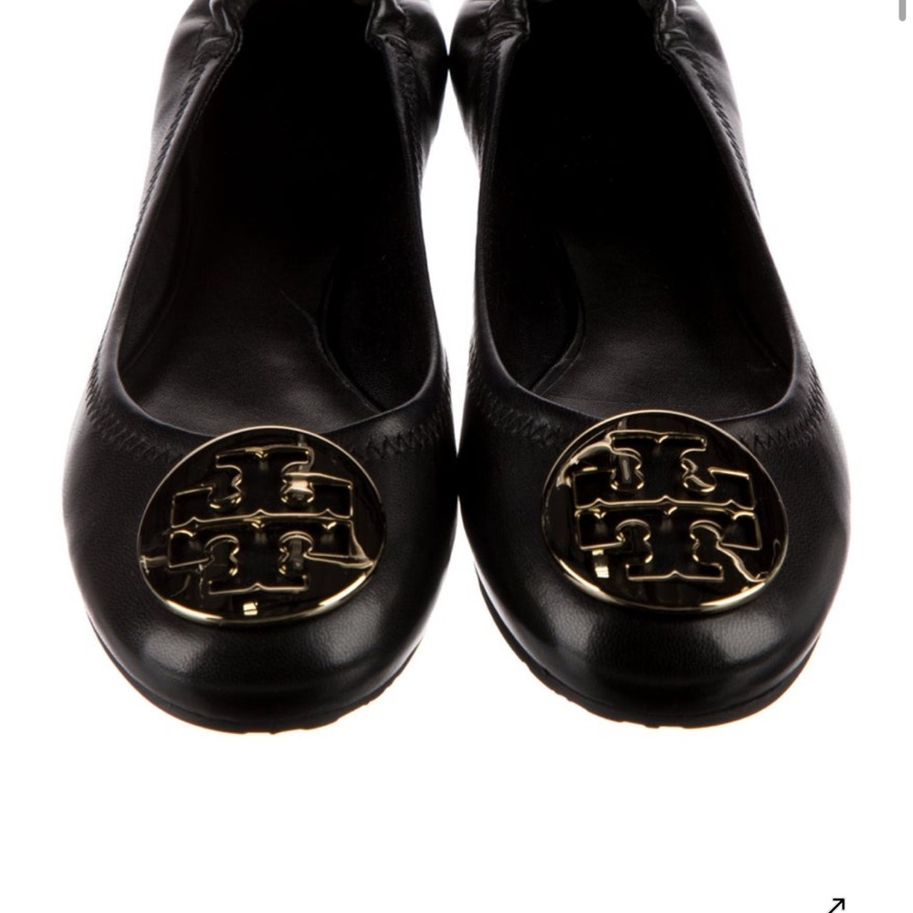 Tory Burch Black Flats with Gold Logo